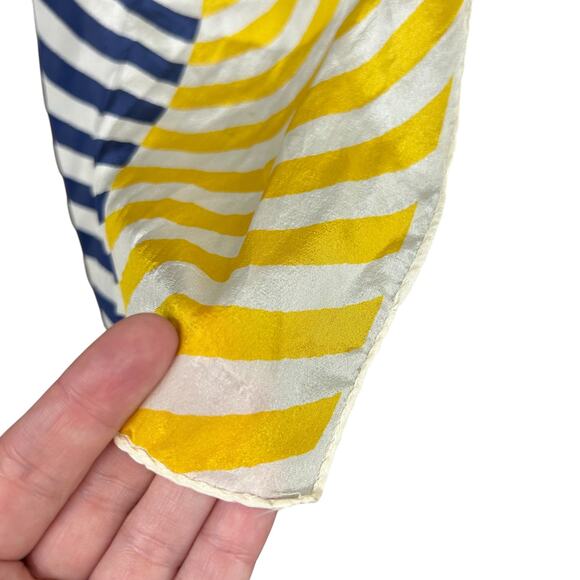 Retro Chic Geometric Stripe Silk Scarf Vena Yellow‎ Navy White Modern Vintage - Picture 3 of 4